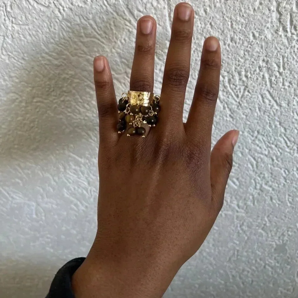 Tiger Eye Stones Multicolor Fringe Ring